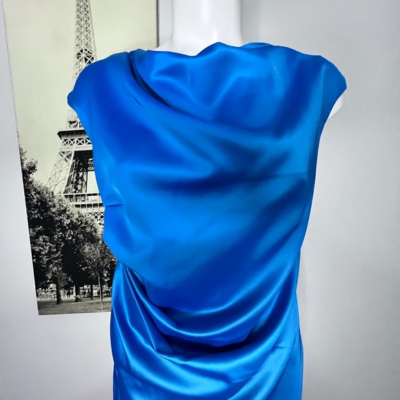 Chic Blue Satin Midi Dress - Picture 4 of 12